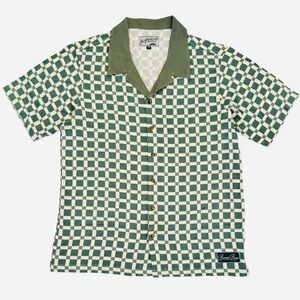 BOGEY BOYS by Macklemore,Tile Button Up Collar Shirt, Green/White, Size SM, NWOT